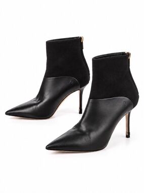Jimmy Choo Black Leather Suede Pointed Toe Ankle Booties 9.5 39.5 Stiletto Heel